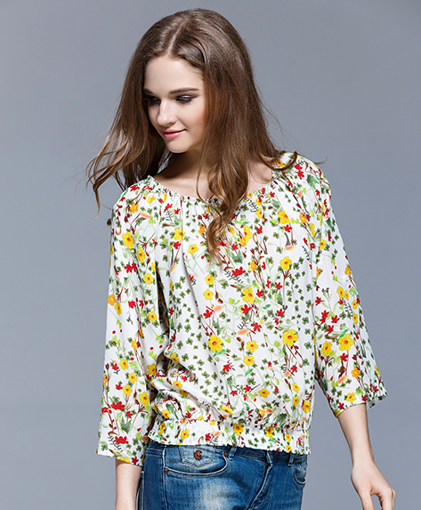 Tops - Floral printed silk crepe de chine top